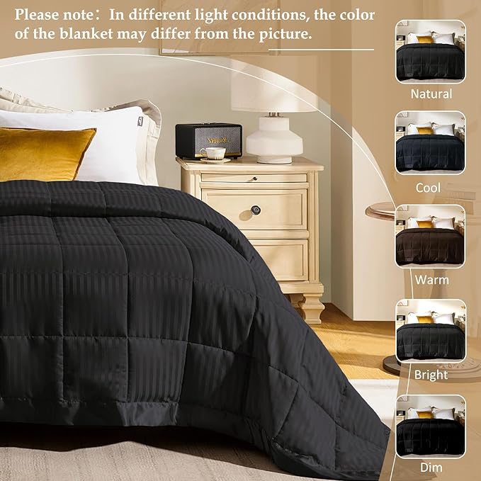 downluxe King Size Blanket with Satin Trim, Lightweight Down Alternative King Blanket for All Season, Machine Washable (Black, 108 x 90 Inch)