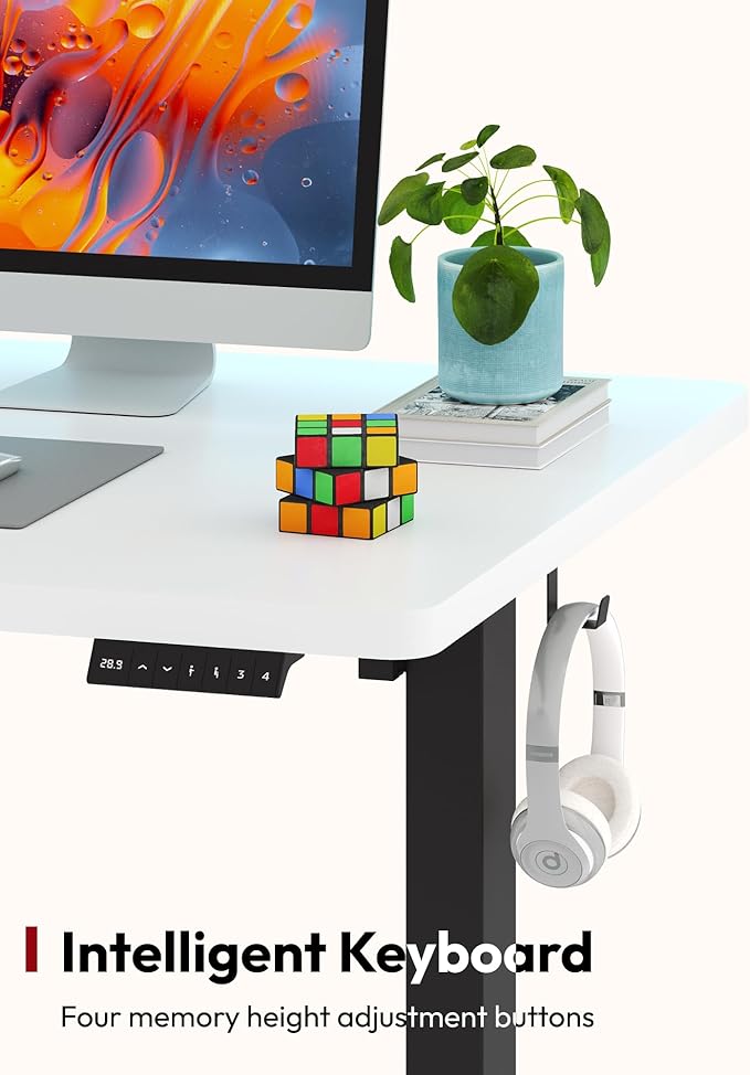 SANODESK Electric Standing Desk 60 x 24 Inches Whole-Piece Desktop Height Adjustable Stand Up Desk w/6-Button Controller Ergonomic Computer Desk for Home Office, Black Frame + White Tabletop
