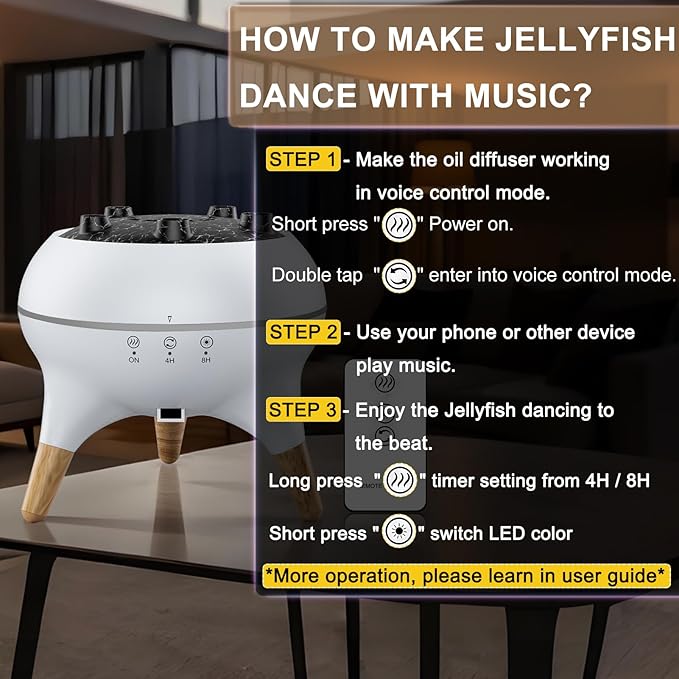 Morbou Essential Oil Diffuser Jellyfish Mist Dancing with Music Aromatherapy, 7 Colorful Lights Hotel Collection Diffuser Oils Scents for Home, Extra 2 * 10ml Essential Oils