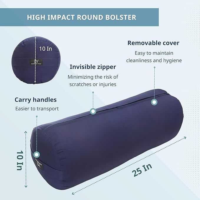 Everyday Yoga Premium Bolster, Meditation Pillow, Super Soft & Lightweight with Carry Handle - Firm Support for Restorative Yoga, Multi-color