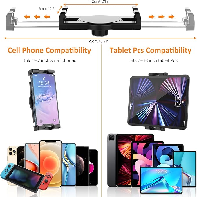 Motorcycle Bike Tablet Holder [Strong Stability & Durability] Bicycle Boat Stroller Gym Spin Bike Treadmill Tablet Mount Handlebar Clamp for iPad Pro Air Mini, Galaxy Tab, Kindle, Phone, 4-13"