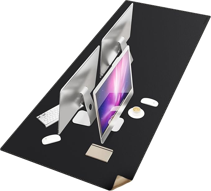 MAIDERN Leather Desk Mat Large XL, 74.8” x 35.4” Reversible Office Desk Pad Mat, Cork & Leather Large Mouse pad for Desk, Waterproof Computer Desk Mat for Gaming Home Office (Black)