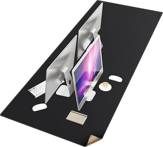 MAIDERN Leather Desk Mat Large XL, 74.8” x 35.4” Reversible Office Desk Pad Mat, Cork & Leather Large Mouse pad for Desk, Waterproof Computer Desk Mat for Gaming Home Office (Black)