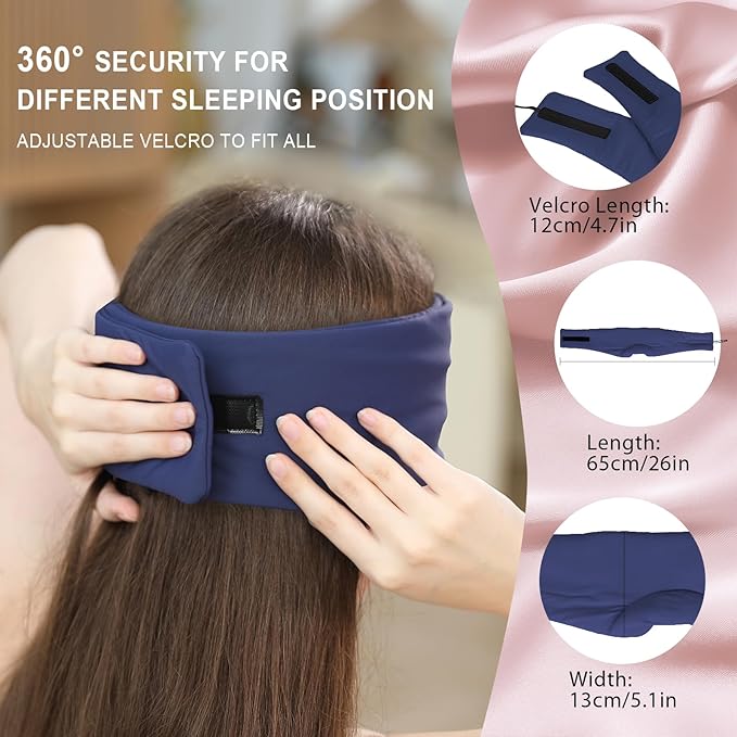 LC-dolida Sleep Mask with Bluetooth Headphones, Ice Silk Sleep Headphones with Bluetooth 5.4, Total Blackout Eye Mask for Sleeping, Sleep Soft Mask for Women Men, All Night Sleep, Travel(Navy)