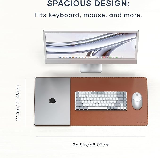 Satechi Vegan Leather Desk Mat, Large Mouse Pad Scratch and Water Resistant, Easy to Clean, Desk Pad for Office and Home, 26.8” x 12.4” x 0.1” - Brown