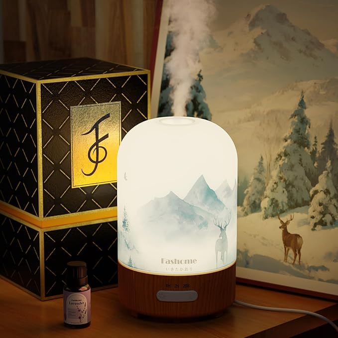 Essential Oil Diffuser with Lavender Oil, 100ml Ultrasonic Aromatherapy Humidifier, 6 in 1 Scent Vaporizer with Timer and Auto-Off (Winter-Lavender)