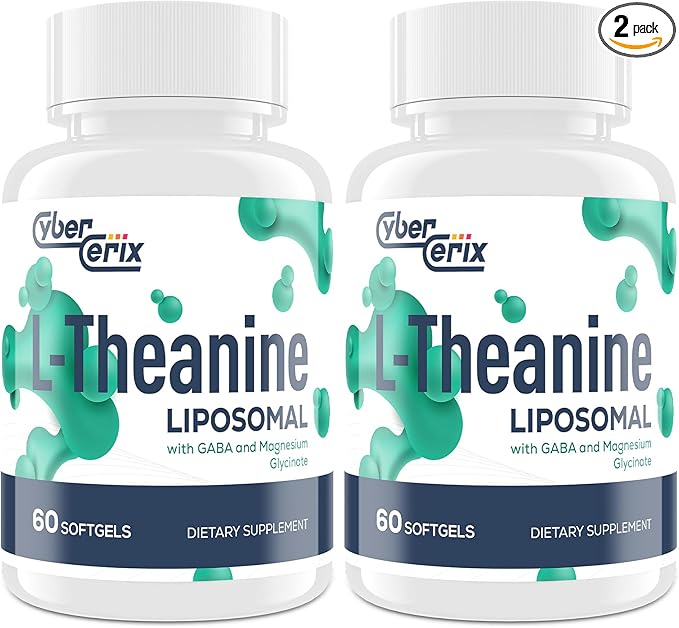 Liposomal L-Theanine 500mg, Complex with GABA 200mg & Magnesium 100mg, Extra Strength Supplement for Calm, Relaxation & Focus, Gluten Free - 120 Capsules