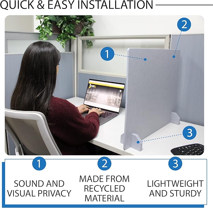 Acoustic Freestanding Desk Divider - Noise Reducing Desk Privacy Panel - Library & Office Furniture Partition - Workstations Shield Barrier - Instant Wall Desk 20" H x 24" W (4 Pack, Stone)