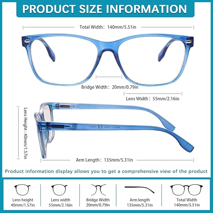 6 Pack Blue Light Blocking Reading Glasses for Women Adjustable Spring Hinge Lightweight Frame Computer Readers