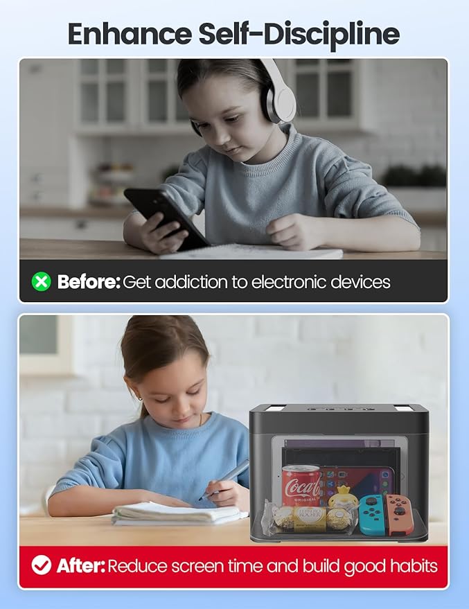 Vaydeer Metal Timed Lock Box, Phone Lockbox with Timer, Time Locking Safe, Self-Control Container with USB C Charge,Child Lock, Audio Prompt, Time Release Storage Locker for Phone/iPad Mini/Medicine