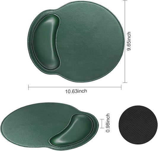 RICHEN Ergonomic PU Leather Mouse Pad with Wrist Support,Comfort Memory Foam,Waterproof Surface，Non- Slip Rubber Base for Computer Laptop & Mac,Lightweight Rest for Home,Office & Travel (Dark Green)