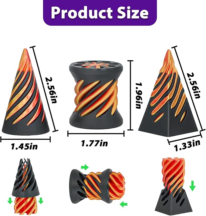 3 Packs Impossible Spiral Cone Fidget Toys,3D Printed Pyramid Passthrough Sculpture,Mini Sensory Toy for Stress Relief Anxiety,Desktop Decor Gifts for Adults & Kids (Red Black)