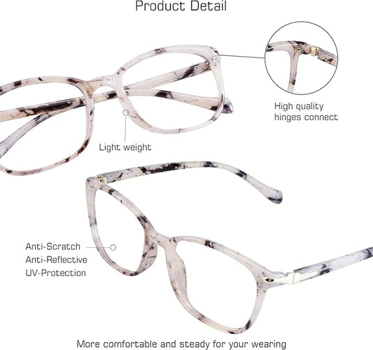 VisionGlobal Blue Light Blocking Glasses for Women, Anti Eyestrain, Computer Reading, TV Glasses, Stylish Square Frame, Anti Glare(Marble,+2.75 Magnification)