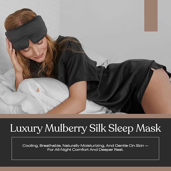 Lunya Sleep Mask with Box - Washable Silk Sleeping Mask and Headband for Beauty Routines - Thermoregulating Comfort for Restful Nights - Silk Eye Mask for Women - Small - Meditative Grey