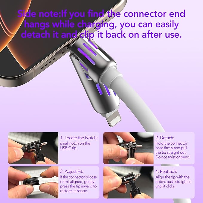 MFish 4-in-1 Universal USB Charging Cable with Carrying Case – 240W Max Fast Charger Cord, USB-A, Dual USB-C & Lighting, for iPhone 14/15/16/17 Series, iPad & MacBook and More (White, 6.6Ft)