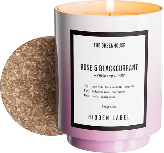Hidden Label Rose & Blackcurrant Soy Candles, 12oz/75-Hour Burn Time, 100% Natural Soy Wax, Aromatherapy Candle for Stress Relief, Meditation, Yoga & Relaxation