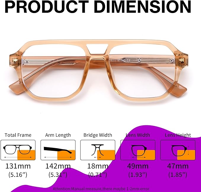 FEISEDY Aviator Blue Light Glasses for Men Women, Retro 70s Style Design Anti Glare Digital Eyestrain & Daily Wear B0284