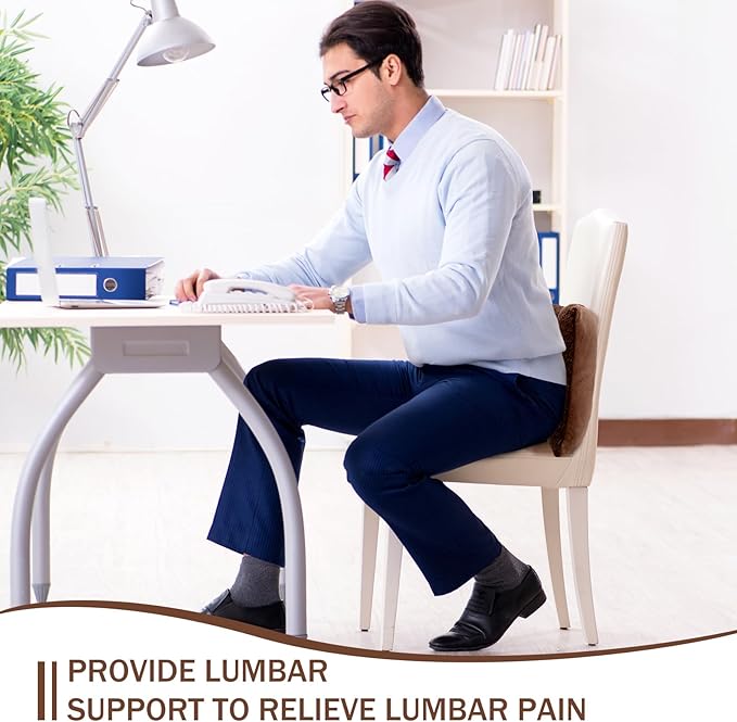 Queekay Fleece Lumbar Support Pillow 3 Section Back Pillow Office Chair for Back Support Comfortable Lumbar Cushion for Car Seat Pain Relief Sofa Rest(Brown)