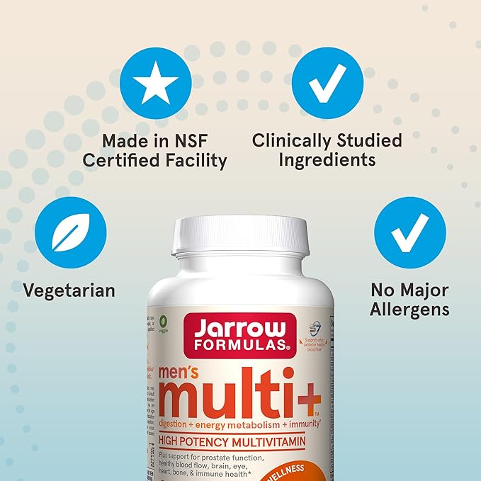 Jarrow Formulas Men's Multi+ Multivitamins, Multivitamin for Men, 60 Tablets, 30 Day Supply