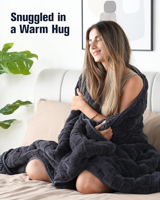 Kivik Dual Sided Weighted Blankets for Adults, Buttery Soft Stylish Checkered Heavy Blankets for Couch Sofa Bed - Ultra-Fluffy Fabric Brings Cloud-Like Comfort (48"x72", Black, 15 Pounds)