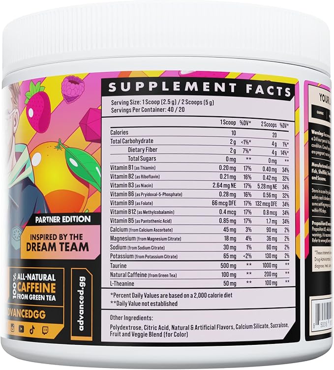 Advanced Energy - Energy Boosting Formula with Electrolytes for Hydration - L-Theanine to Combat Jitters - Sugar Free & Keto Friendly with No Artificial Colors - (40 Servings) (Dream Team Punch)