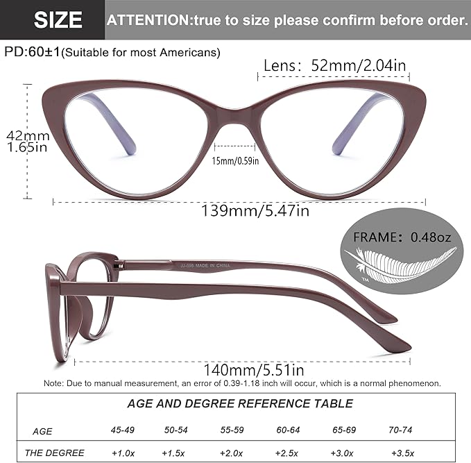 EYEURL Cat Eye Reading Glasses for Women - 2 Pack Blue Light Blocking Computer Readers 3.25 Spring Hinge Anti Glare/UV Ray Eyeglasses