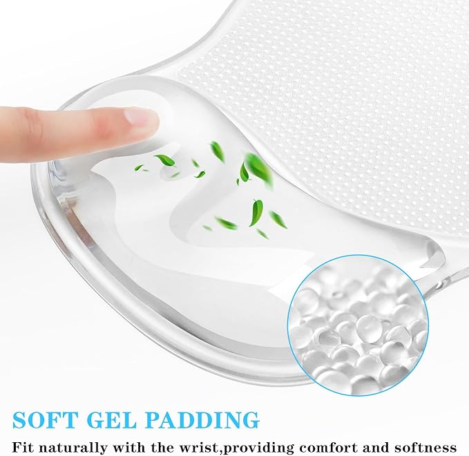 Mouse Pad with Wrist Rest,Ergonomic Mouse Pad with Comfortable Gel Wrist Rest Support and Non-Slip PU Base for Easy Typing Pain Relief, Durable and Washable (Transparent White)