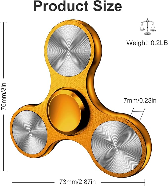 Fidget Spinners Toy, Metal Stainless Steel Bearing High Speed 4-8 Min Spins, EDC ADHD Stress Anxiety Relieves Reducer Fidgets Finger Toys, Spinner Toys for Kids and Adults (Orange)
