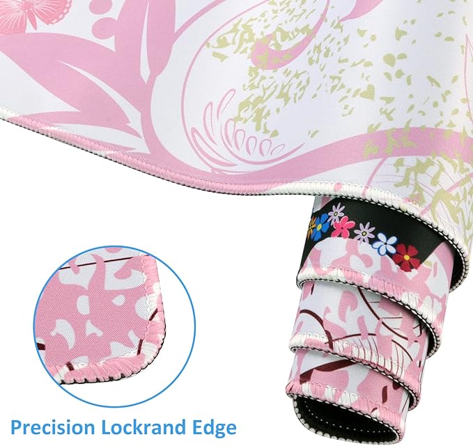 iCasso Extended Gaming Mouse Pad (35.4x15.7 in), Large 3mm Non-Slip Rubber Base Mousepad with Stitched Edges, Waterproof Keyboard Mouse Mat Desk Pad for Work, Game, Office, Home - Butterfly Girl