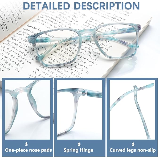 3 Pack Progressive Multifocal Reading Glasses Blue Light Blocking Spring Hinge Fashion Print Eyeglasses for women