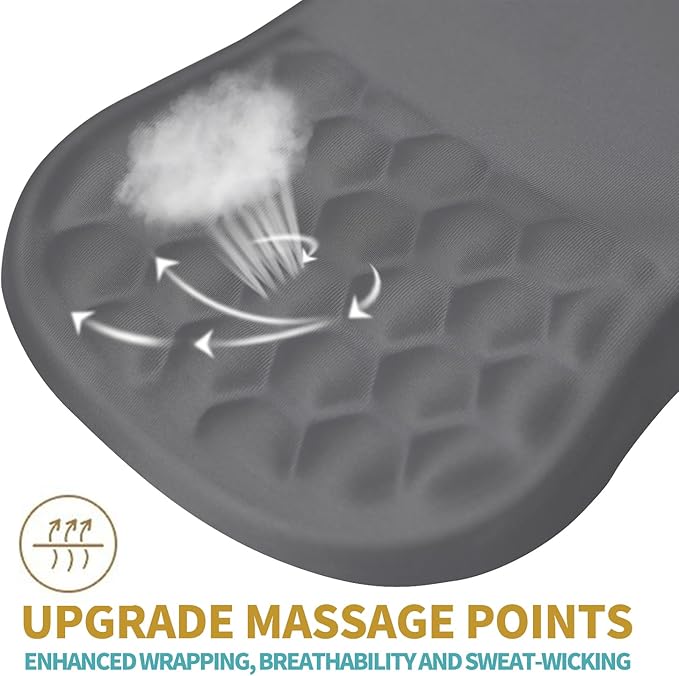 Hokafenle Ergonomic Mouse Pad Wrist Support with Massage Design, Wrist Rest Pain Relief Mousepad with Memory Foam&Non-Slip PU Base, Mouse Pads for Wireless Mouse & Desk (12x8 inch,Light Grey)