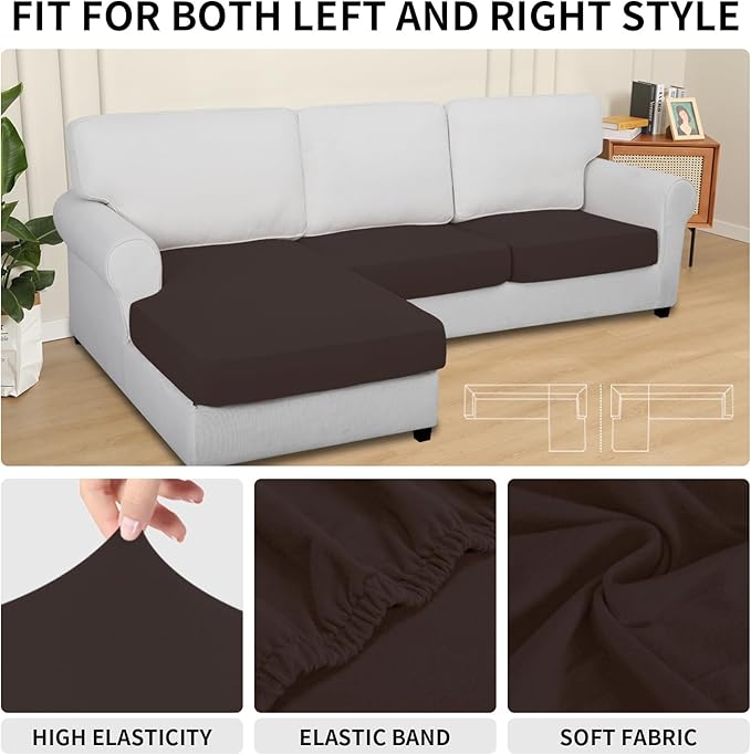 Easy-Going 100% Waterproof 3 Pieces Couch Cushion Covers for Sectional Sofa Left/Right L Shape Chaise Lounge Sofa Seat slipcover Anti-Slip Sofa Cover (2 Seater + 1 Chaise, Chocolate