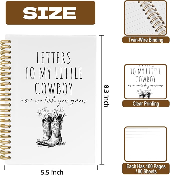 CUANFDDSF Western Notebook, Cowboy Cowgirl Gifts for Women Journal Notebooks for Kids,Writing Pads， Letters to My Little Cowboy As I Watch You Grow Hardcover Spiral Notebook 5.5x8.3 Inch