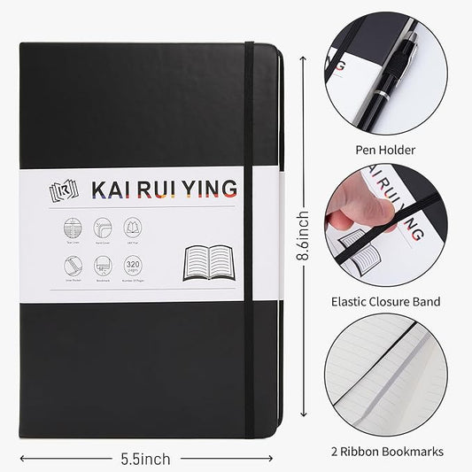 KaiRuiYing Lined Journal Notebooks, 3 Pack, 160Pages, Medium 5.5 x 8.6 inch, College Ruled, A5-100 GSM Thick PaperHardcover Notebooks, Journaling Notebooks for Work, Writing, School (Black)