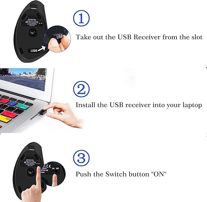 More&Better Ergonomic Wireless Mouse - Rechargeable 2.4G Optical Vertical Mice, 800 / 1200 /1600 DPI, 5 Buttons for Laptop, Desktop, PC, MacBook, gray black ergonomic mouse
