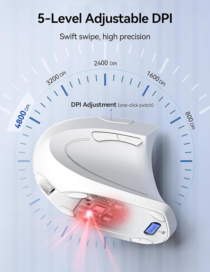 TECKNET Ergonomic Mouse Wireless, Rechargeable Mouse Wireless Silent for Carpal Tunnel Right Hand, 2.4GHz USB Vertical Mouse Wireless for Laptop, 5 Adjustable 4800 DPI, Computer, MacBook, Desktop