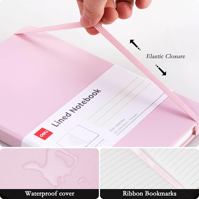 deli 6-Pack Lined Journal Notebook, 160 Pages Hardcover Writing Notebook, A5 (5.5"x8.2") College Ruled Notebook for Office, School, Work Notes