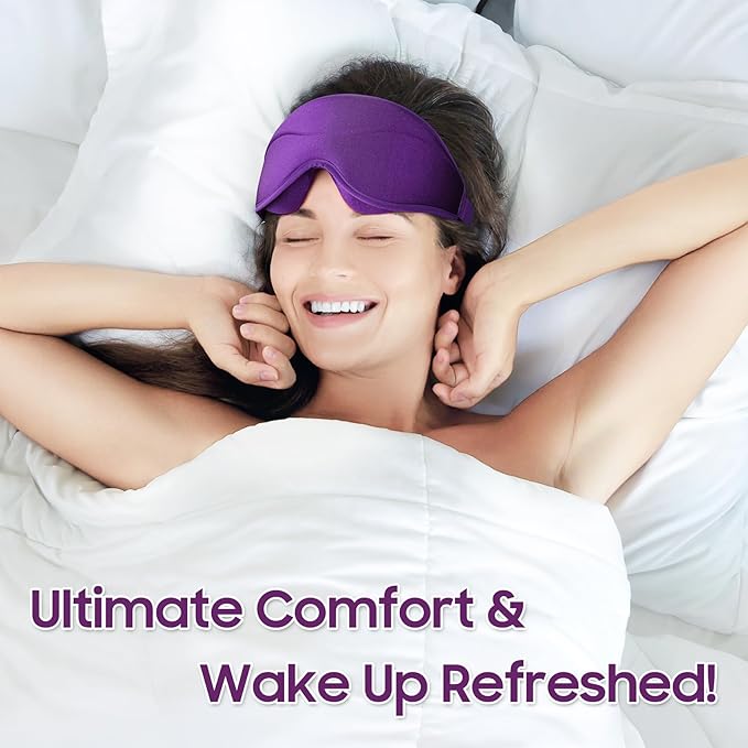 Sleep Mask - Total Blackout 3D Sleeping Mask, Super Lightweight & Silky Soft Eye Mask for Sleeping, Fully Adjustable Fit for Home, Office, Traveling, Meditation, Yoga, Purple