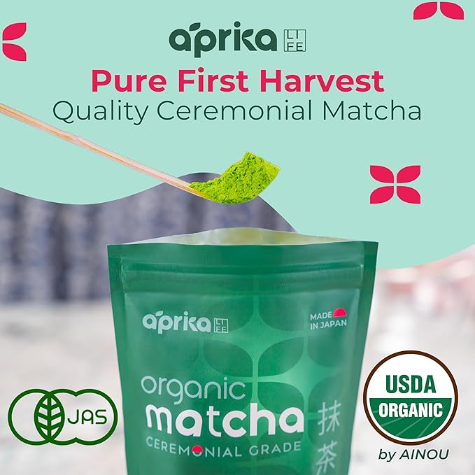 AprikaLife Organic Matcha Powder, USDA & JAS Certified, No Sugar Added, Authentic Japanese Ceremonial Grade Matcha Green Tea Powder, 3.5 oz/100g
