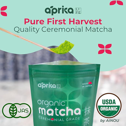 AprikaLife Organic Matcha Powder, USDA & JAS Certified, No Sugar Added, Authentic Japanese Ceremonial Grade Matcha Green Tea Powder, 3.5 oz/100g
