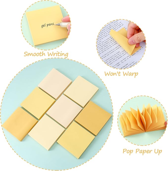 BAYTORY 640 Sheets Pop Paper Up Sticky Notes, 3 x 3 Inches, Self-Sticky Note Pads, Yellow Gradient Sticky Pads, Memo Pads for School Office Home Desk Accessories (Yellow Series)