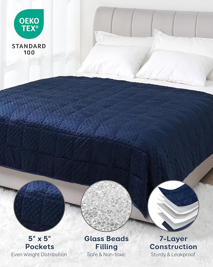 Kivik Weighted Blanket 15 lbs for Adults, Minky Dot Heavy Blankets, Microfiber Reversible Weighted Throw Blankets for All Seasons, Machine Washable, 48"x72" Twin Size,Navy Blue