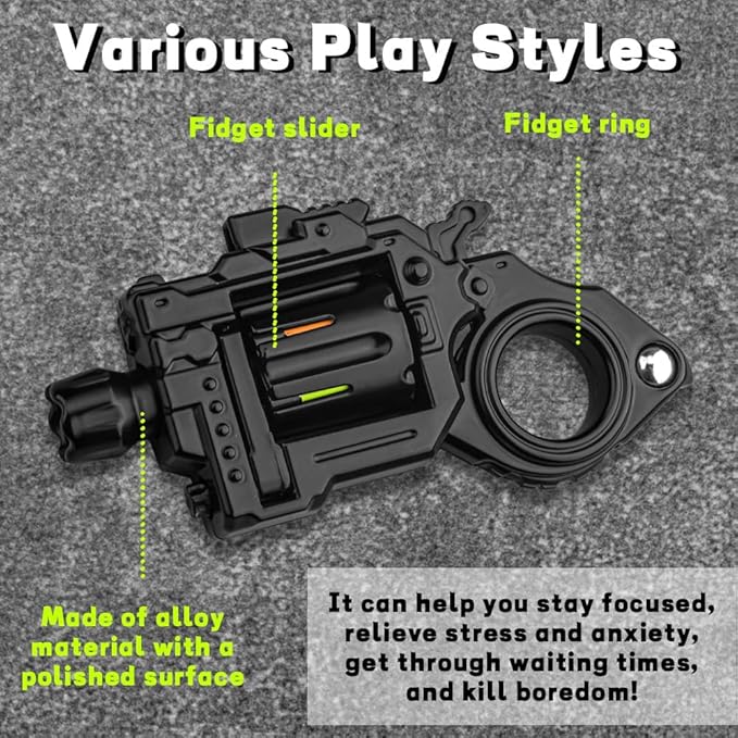 Metal Fidget Toys Gun Adults - Alloy Fidget Spinner Slider Clicker & Launcher Toy EDC Fidget Gun with Bullets and Target Stress Relief Focus Tool (Black)
