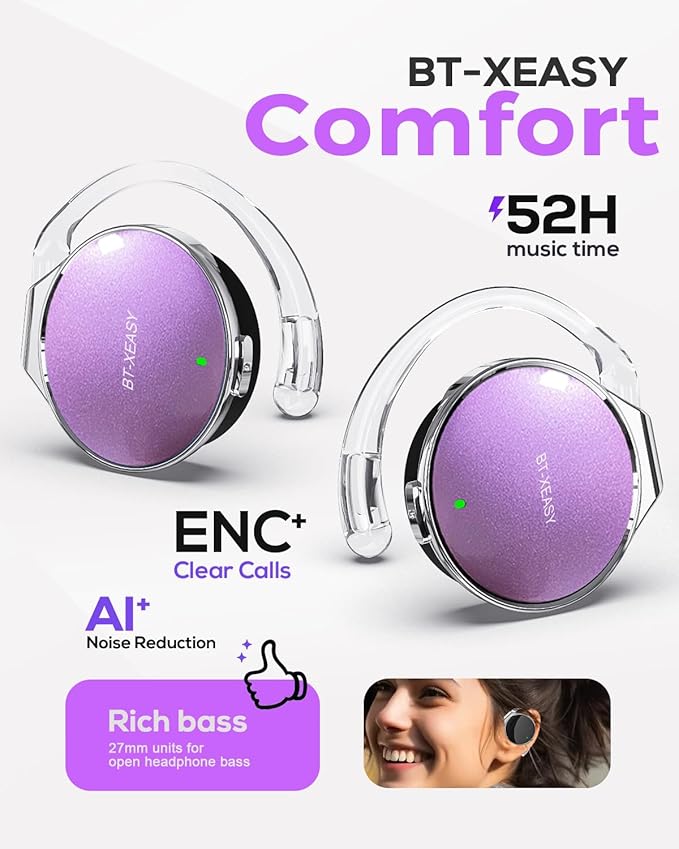 Open Ear Headphones Bluetooth 5.4, Sport On Ear Headphones Wireless, Water-Drop Shaped Noise Cancelling Clip On Headset Bluetooth with Long Battery Life, Comfort Fit 4 Microphones Earphones