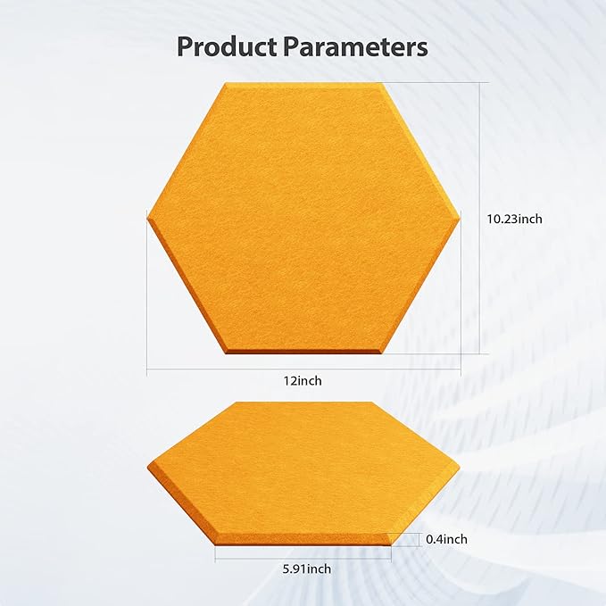 12 Pack Acoustic Panels Self Adhesive Sound Proof Foam, High Density Sound Acoustic Foam Panel, 12X10.23X0.4 Inch Hexagon Wall Panels in Home, Office, Reccording Room, Studio(Orange)