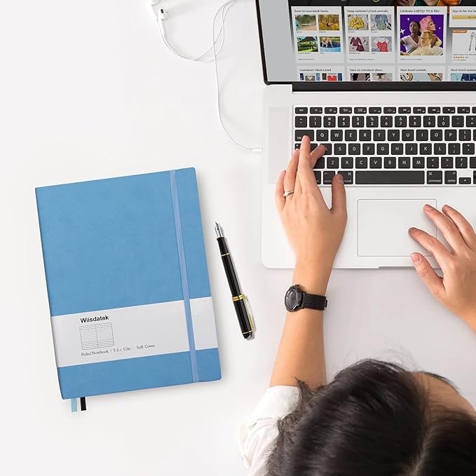 B5 College Ruled Notebooks - 2 Pack B5 Large Journal Notebooks with 376 Numbered Pages,100gsm Thick Lined Paper,Soft PU Leather Cover,7.6 X 10 inch(BLUE)