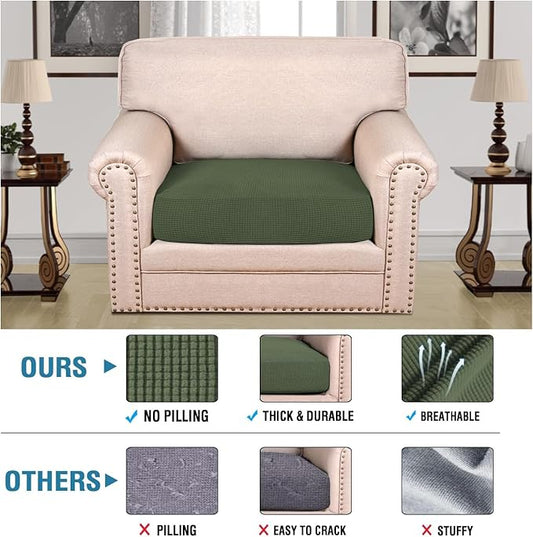 H.VERSAILTEX Super Stretch Individual Seat Cushion Covers Sofa Covers Couch Cushion Covers Slipcover Sets Thick Jacquard Textured Twill Fabric (1 Piece Chair Cushion Cover, Bronze Green)