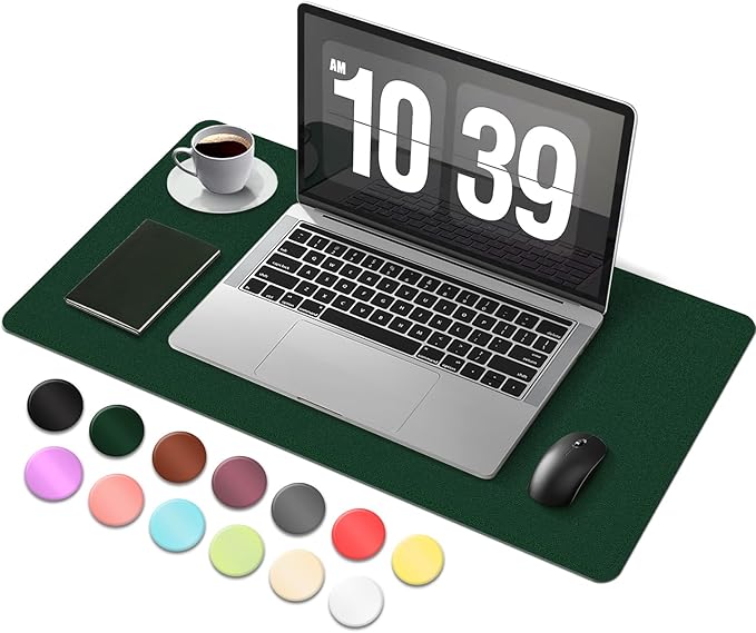 Desk Pad Protector, Leather & Suede Desk Mat, Non-Slip Desk Pad Mat, Large Mouse Pad, Waterproof Desk Blotter Mat, Desk Cover for Office, Home (Blackish Green, 23.6" x 13.7")