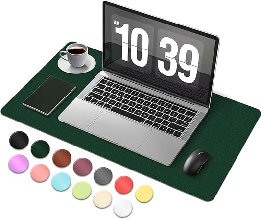 Desk Pad Protector, Leather & Suede Desk Mat, Non-Slip Desk Pad Mat, Large Mouse Pad, Waterproof Desk Blotter Mat, Desk Cover for Office, Home (Blackish Green, 23.6" x 13.7")