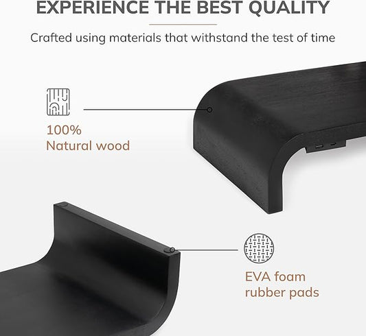 Anji Mountain Wood Monitor Stand Riser Desk Desktop Organizer Table for Home, Office Workspace, Laptop Riser, Ergonomic Design Stand for Gaming Setup, with Power Source, Black